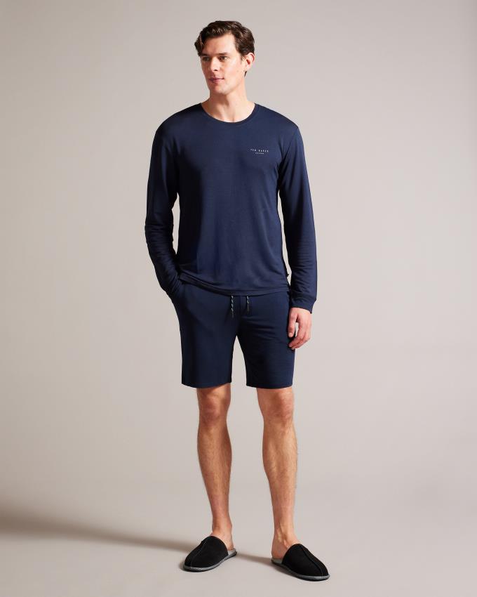 Hauts Ted Baker Solid Cotton Long Sleeve Bleu Marine Homme | AYW-74165826